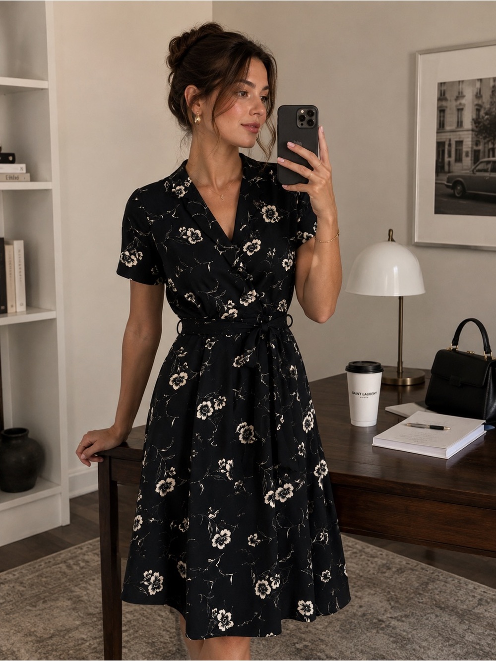 NWT Lauren Ralph Lauren Black Floral Midi Dress